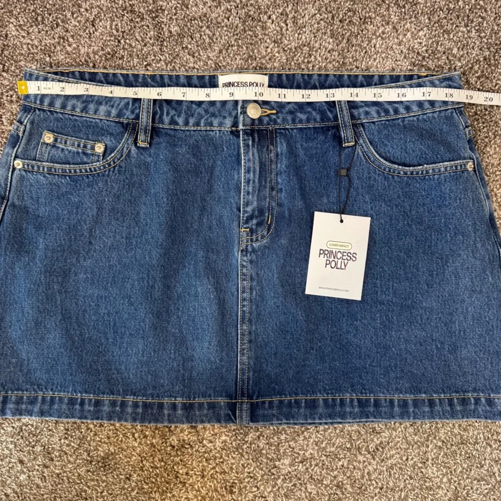 Princess Polly Y2K Denim Mini Skirt Mid Wash Blue Size 12 Lower Impact NWT